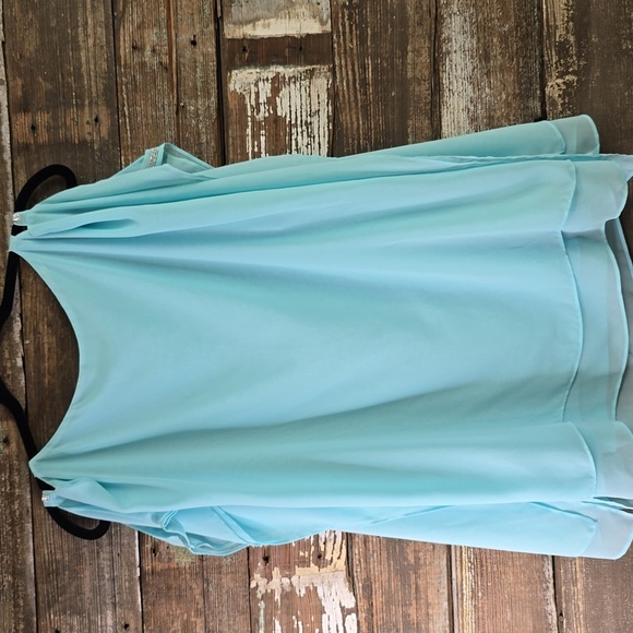 JM Collection Elegant Blue Batwing Blouse with Cold shoulder details, SIZE L - Picture 3 of 7